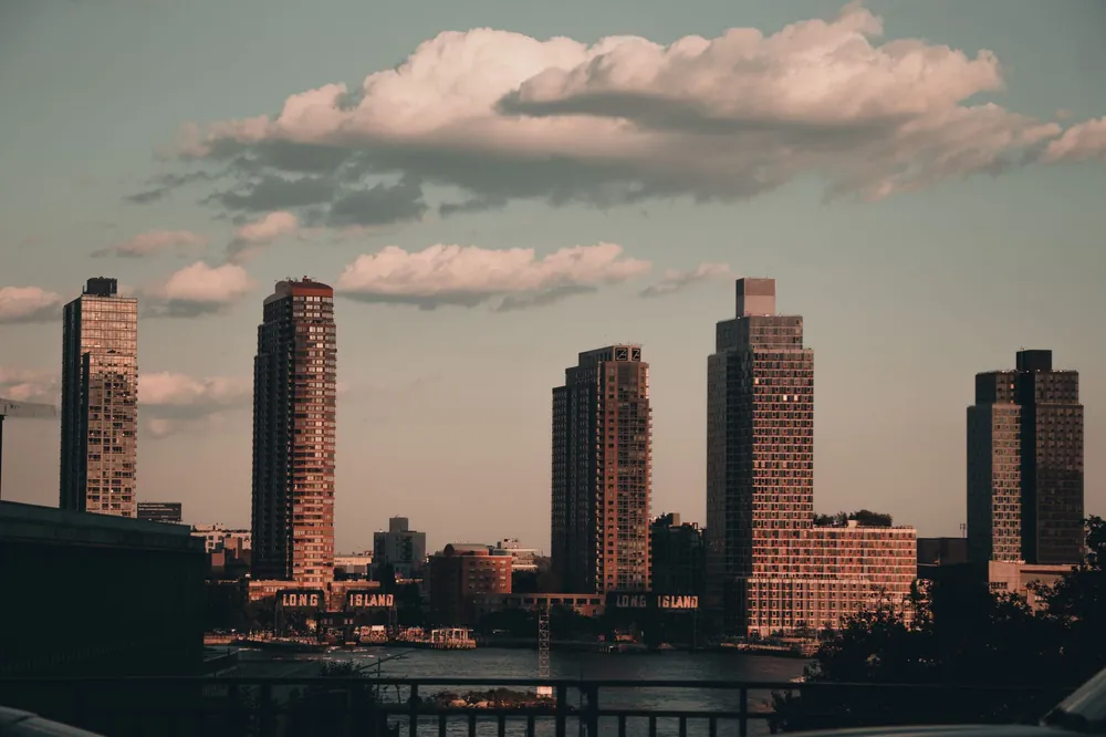 Long Island City towers on the waterfront at sunset