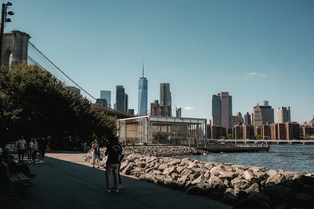 The Brooklyn Bridge and lower Manhattan skyline from Brooklyn Bridge Park